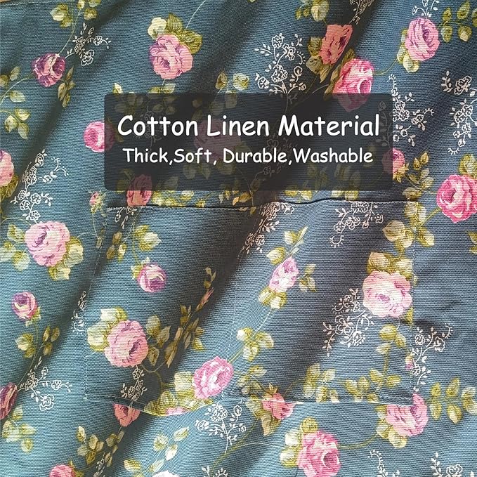 DILLMAN Aprons for Women with Pockets Cotton Linen Cooking Kitchen Baking Soft Durable Floral Gardening Apron - Image 6