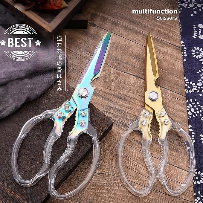 AWinjoy Heavy Duty Sharp Kitchen Scissors, Dishwasher Safe, Cooking Shears for Meat, Chicken, Fish, Poultry, Herb, Bread (Blade Gold) - Image 5