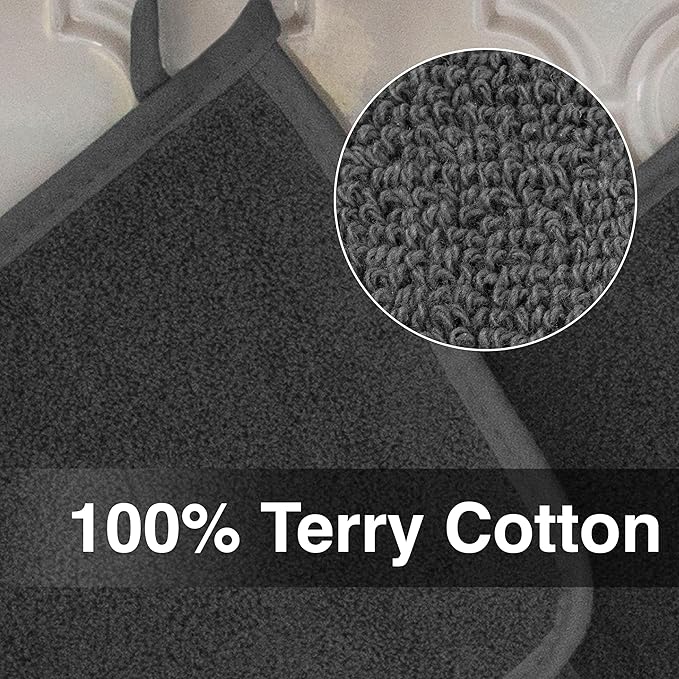 RITZ Terry Potholder & Hot Pad: Unparalleled Heat Resistant, Durable 100% Cotton – Ergonomically Designed for Optimal Grip – Easy-Care Machine Washable – 4-Pack, Graphite - Image 2