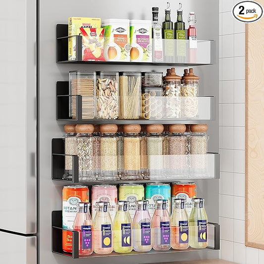Vetacsion 4 Pack Moveable Fridge Magnetic Spice Racks,Metal (Clear)