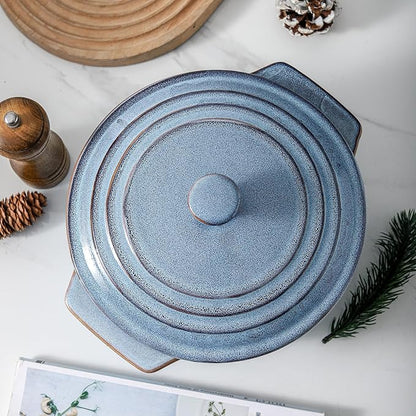 HVH Ceramic Casserole Dish with Lid Oven Safe, 2 Quart Round Casseroles Dish Set, 9 Inches Round Baking Dish with Lid Oven Safe, Deep Casserole Dishes for Oven with Lids for Dinner Party (Wabi sabi) - Image 5