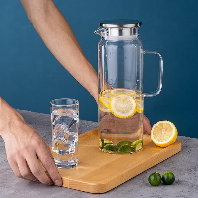 Set of 2 Glass Pitcher with Lid,2 Quart (64 oz / 1.9 Liter) Leak Proof,Glass Water Jugs, BPA-Free,Microwave & Dishwasher Safe Pitcher,Sun & Iced Tea, Sangria,Cold Brew Coffee & More - Image 5