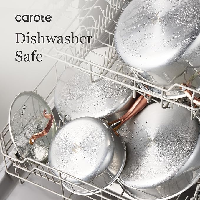 CAROTE 10" Tri-Ply Stainless Steel Frying Pan, Non-Toxic Egg Pan Omelet Pan, Oven Safe, Induction, Ceramic and Gas Cooktops Compatible, Polished Silver - Image 8