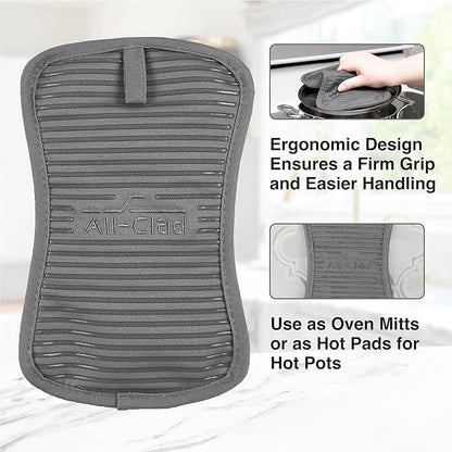 All-Clad Premium Pot Holder & Heating Pad, (2-Pack) Heat Resistant to 500 Degrees, 100% Cotton 10"x6.25" for Kitchen and Barbeque, Pewter - Image 3