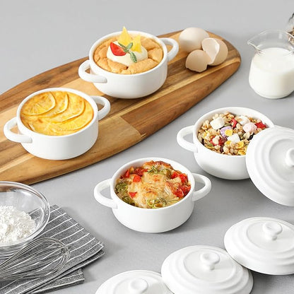 MALACASA Mini Cocotte Set - 14 OZ Small Casserole Dishes with Lids and Handles, Ceramic Mini Dutch Oven Set of 4, Small Baking Ramekins for Lasagna, Soufflé, Oven, Microwave & Dishwasher Safe, Series BAKE.BAKE - Image 6