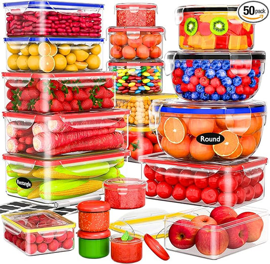 40 Pcs Food Storage Containers with Lids Airtight- Plastic Meal Prep Container for Pantry Kitchen Organization, Microwave, Dishwasher, Freezer Safe -100% Leak Proof (20 Stackable Boxes-20 Lids) by RockBerry