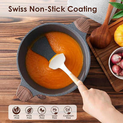 SENSARTE Nonstick Stock Pot with Lid, 4.5 Quart Induction Cooking Pot with Tempered Glass Lid, Stew Pot with Swiss Nonstick Granite Coating, PFOA PFOS APEO Free, Gray - Image 3
