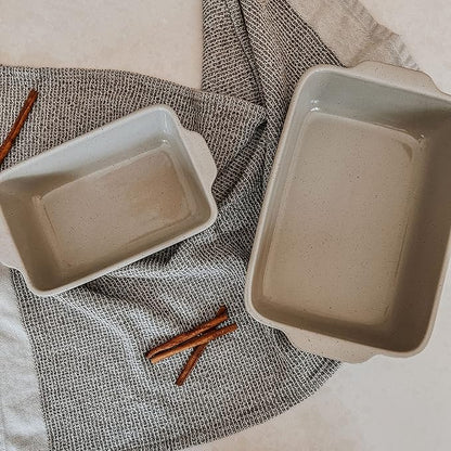 Mora Ceramic Set of 2 Baking Dishes For Casserole, Banana Bread, Brownies, Broiling, Roasting, and Baking. 7x11 in and Loaf Pans - Porcelain Serving Bakeware from Oven to Table. Freezer Safe - Grey - Image 7