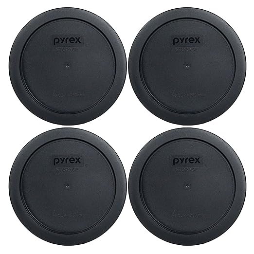 Pyrex 7201-PC 4-Cup Black Food Storage Replacement Lid (4-Pack) - Made in USA by Pyrex