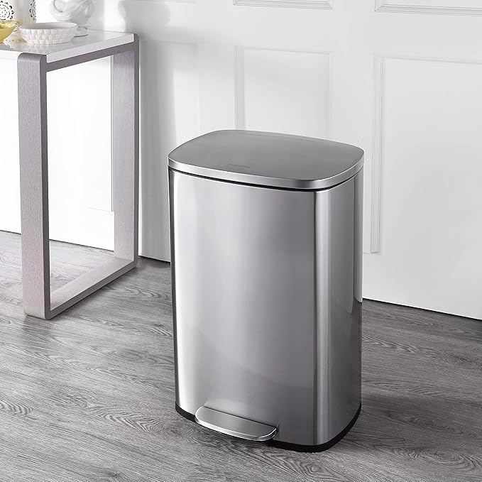 happimess HPM1006A Connor Rectangular 13-Gallon Trash Can with Soft-Close Lid and Free Mini Trash Can, Fingerprint Resistant, Modern, Minimalistic for Home, Kitchen, Office, Bathroom, Steel - Image 2