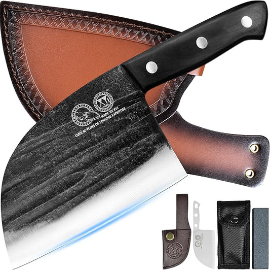 XYJ Authentic Since 1986,6 Inch Serbian Chef Knife With Sheath,Handmade Forged Ancient Outdoor Camping Kitchen Butcher Knife,Vegetable Cooking Meat Knives,Full Tang