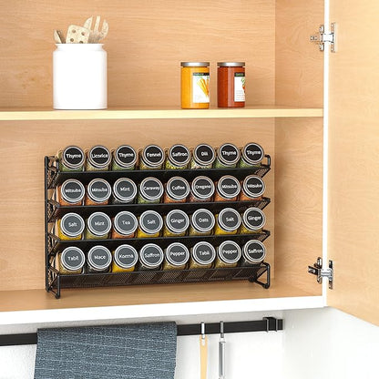 SpaceAid Spice Rack Organizer with 32 Spice Jars, 386 Spice Labels, Chalk Marker and Funnel Set for Cabinet, Countertop, Pantry, Cupboard or Door & Wall Mount - 32 Jars, 15.3" W × 10.8" H, Black - Image 2