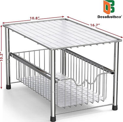 DecoBrothers Stackable Under Sink Organizer with Sliding Basket, Chrome - Image 2