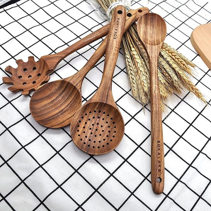 11 Pcs Wooden Kitchen Utensils Set - Wooden Spoons, Spatulas and More for Cooking - Image 4