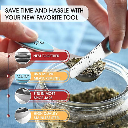 Spring Chef Stainless Steel Magnetic Measuring Spoons Set of 8 with Leveler, Metal Teaspoon & Tablespoon Measuring Spoons with Strong Magnets, Kitchen Gadgets for Baking & Cooking - 2 Pack - Aqua Sky - Image 6