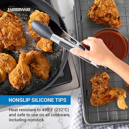 Farberware Silicone-Tipped Locking Kitchen Tongs – Heat Resistant, Nonstick Safe, Ergonomic Handle, Scalloped Tips, Durable and Dishwasher Safe, 9 Inch - Image 3