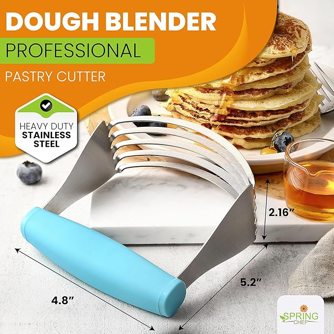 Spring Chef XL Dough Blender Tool For Baking, Heavy Duty Pastry Blender, Stainless Steel Pastry Cutter with Durable Blades, Dough Mixer, Butter Cutter for Easy Mixing, Dishwasher Safe - Aqua Sky - Image 2