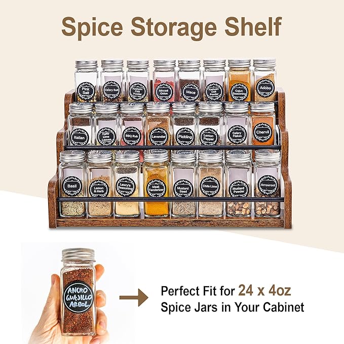 Aminigram Wood Spice Rack Organizer for Cabinet, 3 Tier Spice Shelf Storage, Kitchen Seasoning Organizer for Spice Bottles, Jars, Seasonings, Baking Supplies - Image 6