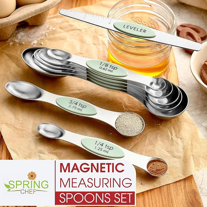 Spring Chef Stainless Steel Magnetic Measuring Spoons Set of 8 with Leveler, Dual Sided Teaspoon & Tablespoon Set, Nesting Metal Kitchen Gadgets for Baking & Cooking, Fits in Spice Jars - Pistachio - Image 7