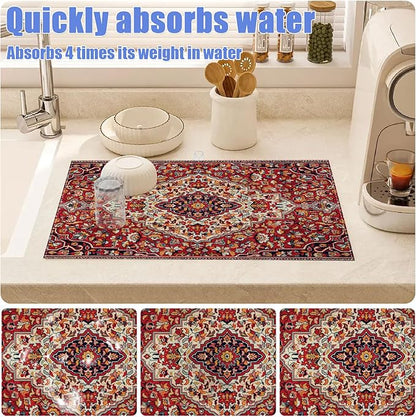 Boho Vintage Ethnic Dish Drying Mat for Kitchen Counter Persian Original Tribal Drying Pad Absorbent Dish Drainer Rack Mats Draining Pad - Image 4