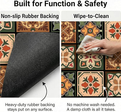 Boho Dish Drying Mat for Kitchen Counter - Super Absorbent Faux Leather Kitchen Mat, Quick Dry & Non-Slip Countertop Protector, Aesthetic Bohemian Decor for Coffee Bar (12"x19", Boho)