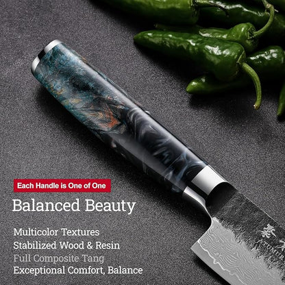 Japanese Chef Knife 8'', Hand Forged 67-Layer Damascus VG10 Core Kitchen Knife for Home & Professional Chefs, Razor Sharp Chef's Knives with Leather Sheath and Premium Gift Box, Ideal Cooking Gift