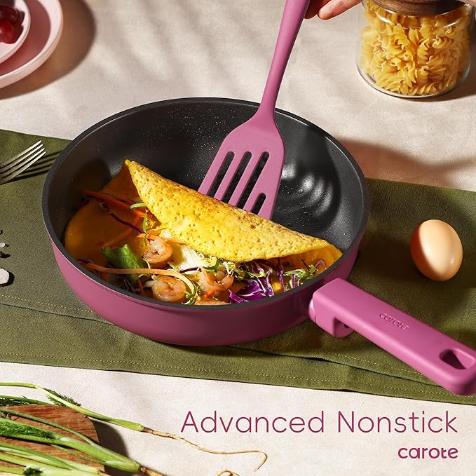 CAROTE Non Stick Pots and Pans Set, Cookware Sets Nonstick, Kitchen Cooking Set with Stay-Cool Handles,with Silicone Tools and Pot Protectors,16 Piece - Image 3