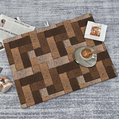 Brown Beige Dish Drying Mat Parquet Pattern Wooden Style Drying Rack Pad Countertop Dishes Ultra Absorbent Microfiber Kitchen Counter Mat 18x24 Inch