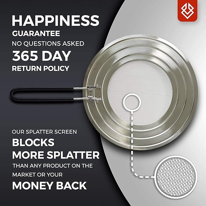 Dishwasher-Safe Splatter Screen Guard for Frying Pan Grease - Shields 99% of Stove Top from Bacon, Fry Oil, or Deep Fryer Splash - Easy Kitchen Storage Foldable Heat-Resistant Silicone Handle - Image 4