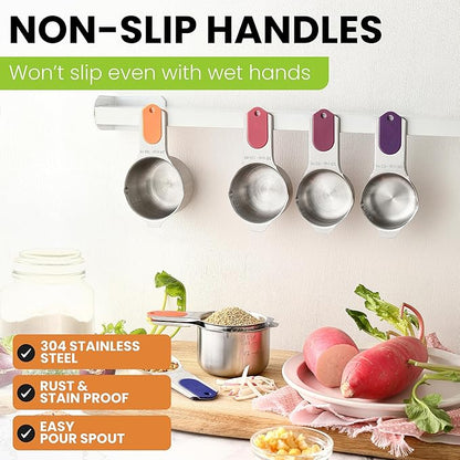 Spring Chef Magnetic Stainless Steel Measuring Cups, Patented, Kitchen Tools with Easy to Read Markings for Measuring Dry or Liquid Ingredients, Set of 7, Mountain Sunrise - Image 6