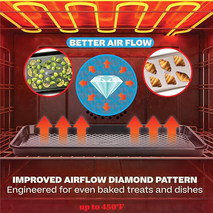 Baker's Secret Baking Sheet Pan Set, 3x Cookie Sheets for Oven, Diamond Texture Premium Air Flow Circulation, Set of 3 Baking Trays, Extra Thick 0.6mm with Diamond Base PFOA, PFOS, PTFE and PFAS free - Image 4