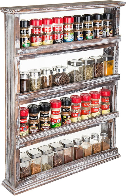MyGift Wooden Spice Rack Wall Mount, Hanging 4 Tier Seasoning Jar Shelf Organizer, Condiment Storage for Kitchen, Pantry, Large Spice Organization, Vintage Rustic Torched by MyGiftHome
