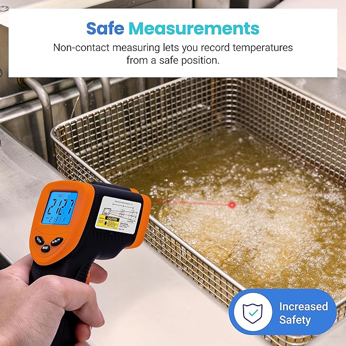 Etekcity Infrared Thermometer Laser Temperature Gun 774, Meat Food Candy Oven Thermometer for Griddle Accessories, Heat Gun for Cooking Refrigerator Tools, Adjustable Emissivity & Max Measure, Orange - Image 8