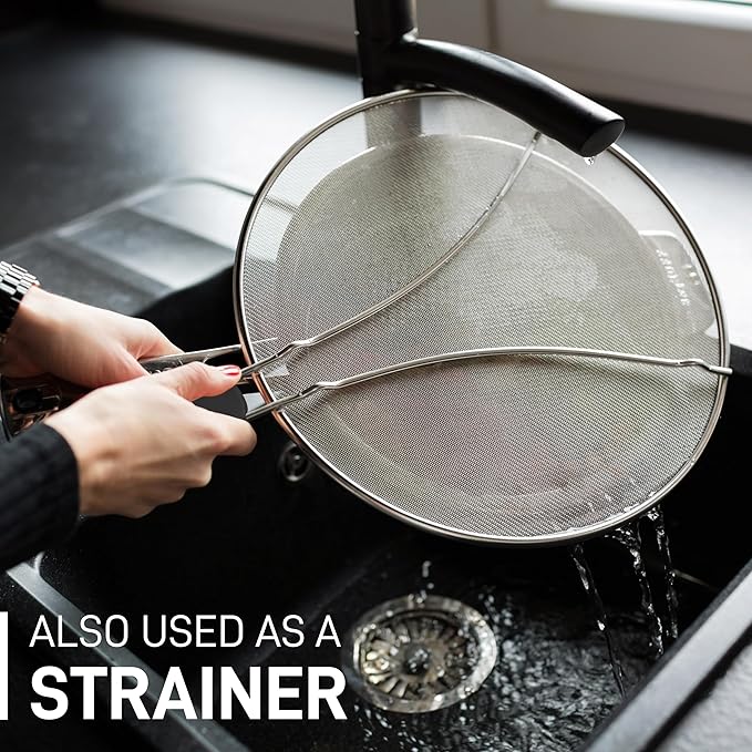 Zulay Kitchen Splatter Screen for Frying Pan (13”) - Grease Splatter Guard for Frying Pan - Oil Splatter Guard - Oil Splash Guard for Frying Pan - Stainless Steel Grease Screen for Stove Top (Black) - Image 7