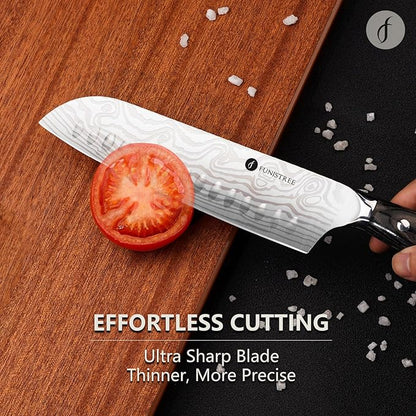 4 Pieces Professional Kitchen Knife Set, Damascus German Stainless Steel Chef Knife Set With Wooden Box, 8" Chef Knife, 5" Utility Knife, 8" Bread Knife, 7" Santoku Knife, Gift for Men Women