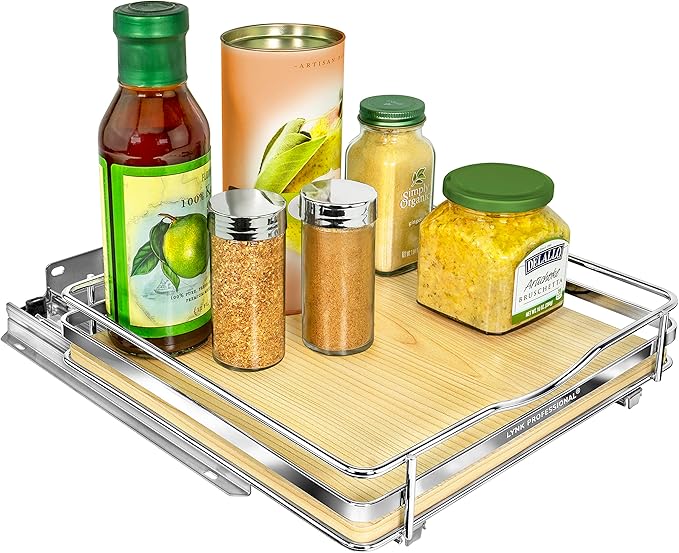 LYNK PROFESSIONAL® Élite™ Pull Out Spice Organization for Cabinets - 10-3/8 inch Wide – Spice Rack for Inside Cabinets – Wood/Chrome - Sliding Spice Rack Organizer for cabinet – Spice Rack - 1 Tier - Image 8