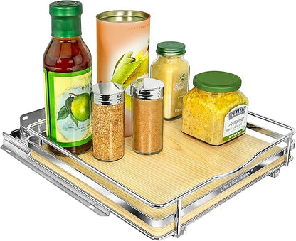 LYNK PROFESSIONAL® Élite™ Pull Out Spice Organization for Cabinets - 10-3/8 inch Wide – Spice Rack for Inside Cabinets – Wood/Chrome - Sliding Spice Rack Organizer for cabinet – Spice Rack - 1 Tier - Image 8