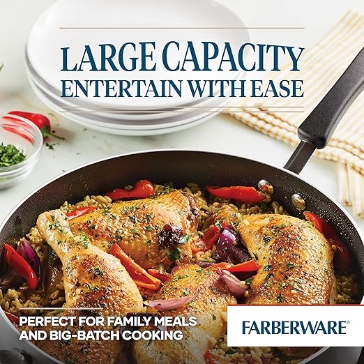 Farberware Cookstart DiamondMax Nonstick Jumbo Cooker with Lid and Helper Handle, Dishwasher Safe, 6 Quart, Black - Image 4
