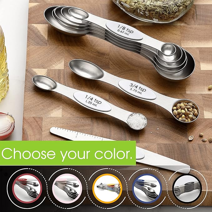 Spring Chef White Stainless Steel Magnetic Measuring Spoons Set of 8 with Leveler, Dual Sided Metal Teaspoon & Tablespoon Measuring Spoons, Fits in Spice Jars, Kitchen Gadgets for Baking & Cooking - Image 6