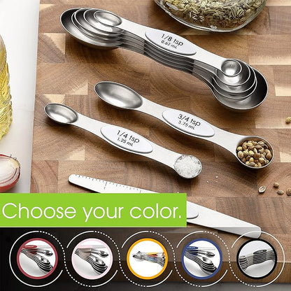 Spring Chef White Stainless Steel Magnetic Measuring Spoons Set of 8 with Leveler, Dual Sided Metal Teaspoon & Tablespoon Measuring Spoons, Fits in Spice Jars, Kitchen Gadgets for Baking & Cooking - Image 6