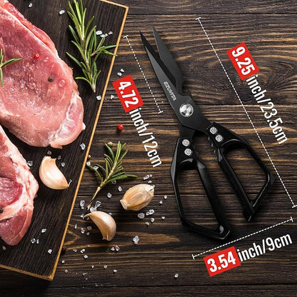 5-in-1 Multifunctional Heavy-Duty Korean Kitchen Scissors with Tweezer, Black All Purpose Shears with Titanium Coated Stainless Steel Blades, Bone Cutting scissors for Meat, Fish, Vegetables