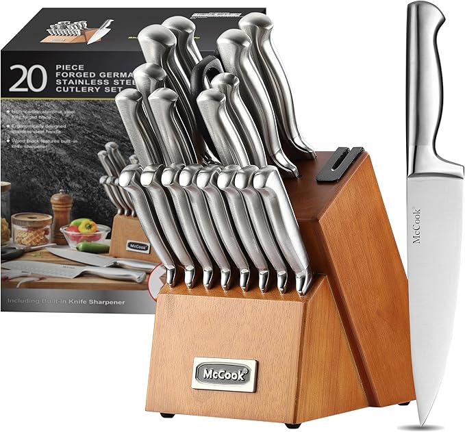 McCook® Kitchen Knife Sets,German Stainless Steel Knives Block Set with Built-in Sharpener by McCook