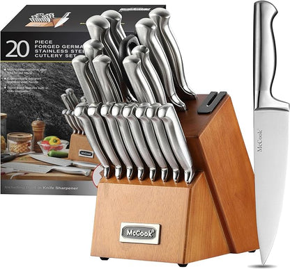McCook® Kitchen Knife Sets,German Stainless Steel Knives Block Set with Built-in Sharpener by McCook