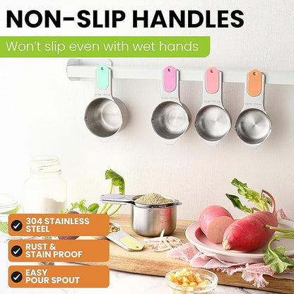 Spring Chef Magnetic Stainless Steel Measuring Cups, Patented, Kitchen Tools with Easy to Read Markings for Measuring Dry or Liquid Ingredients, Set of 7, Pastel - Image 6