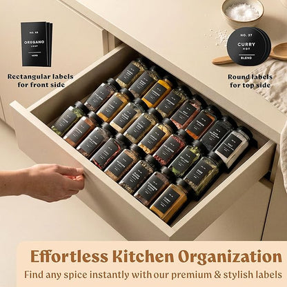 EDELHAUS Glass Spice Jars with Labels (24 x 4oz) Spice Containers with 240 Labels, Shaker Inserts, Funnel, Empty Square Empty Square Seasoning Organizer (Black Lids) - Image 3