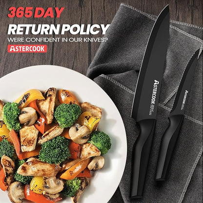 Knife Set, Astercook 21 Pieces Knife Sets for Kitchen with Block, Dishwasher Safe Kitchen Knife Set with Built-in Sharpener, German Stainless Steel Black Knife Block Set Mothers Day Gifts - Image 6