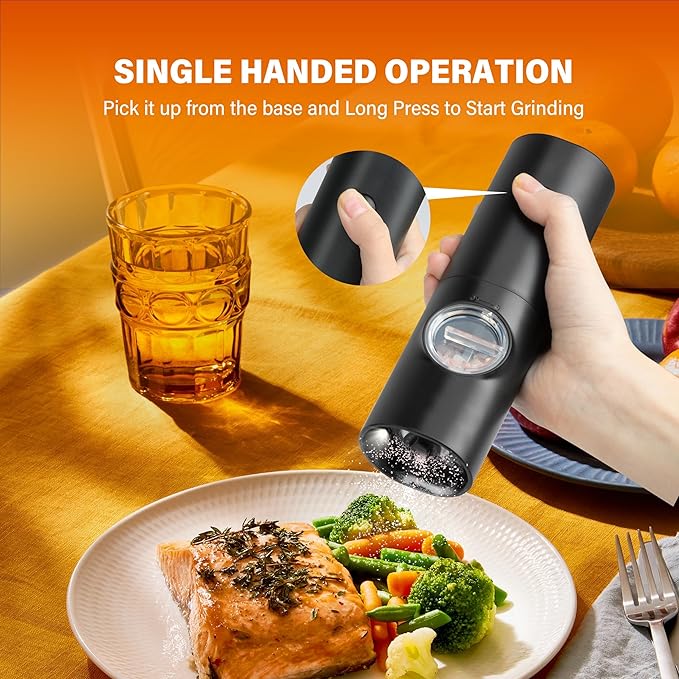 Simple Deluxe Electric Salt and Pepper Grinder Set, One Hand Adjustable Coarseness, Battery Powered, Seasoning Tools for Kitchen, Dining or Gifts, Black - Image 4