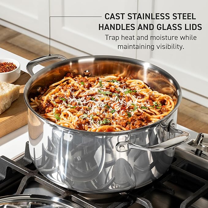 T-Fal Pro Tri-Ply Stainless Steel Large Dutch Oven Pot with Lid, 6 Quart Induction Pot, Oven Safe 500F, Lid 350F, Fast & Even Heat, Professional Quality & Durability, Silver - Image 4