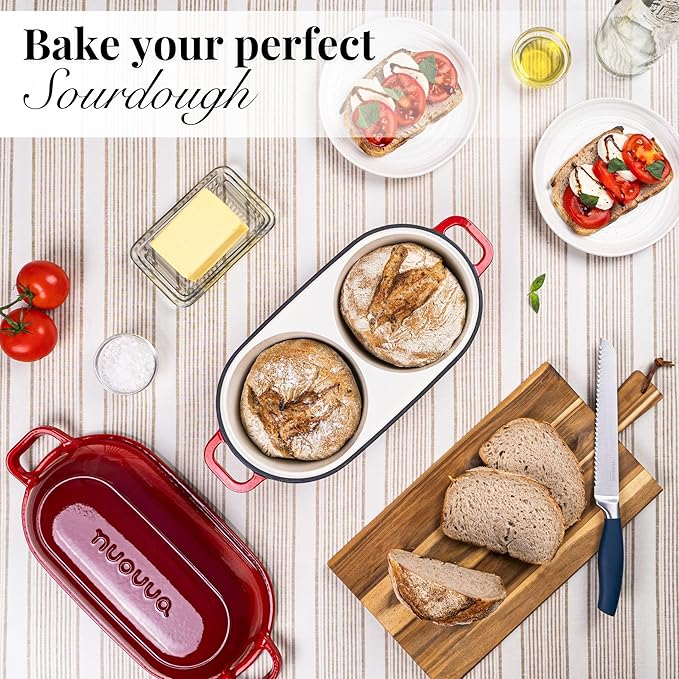 Dutch Oven For Sourdough Bread Baking – Enamelled Cast Iron Bread Loaf Pot – 500°F Oven Safe Non Stick Bread Pot – Double Round Loaf Space, 16.5cm Diameter, Red, – by Nuovva - Image 7