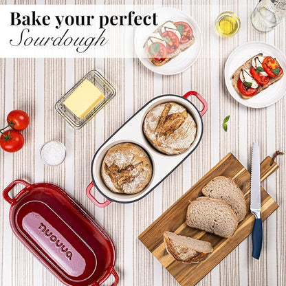 Dutch Oven For Sourdough Bread Baking – Enamelled Cast Iron Bread Loaf Pot – 500°F Oven Safe Non Stick Bread Pot – Double Round Loaf Space, 16.5cm Diameter, Red, – by Nuovva - Image 7